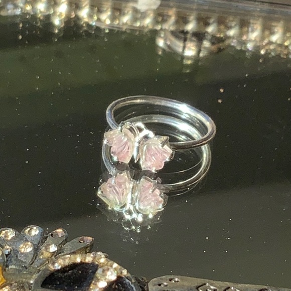 HAND CARVED WATERMELON TOURMALINE BUTTERFLY 925 STERLING SILVER RING, SIZE 7.75 - Picture 5 of 8